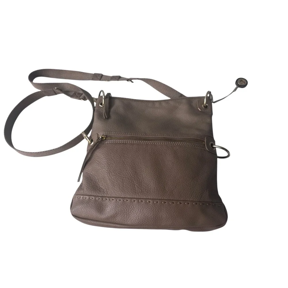 The Sak Taupe Brown Pebbled Leather Crossbody Bag Gold Hardware Adjustable Strap